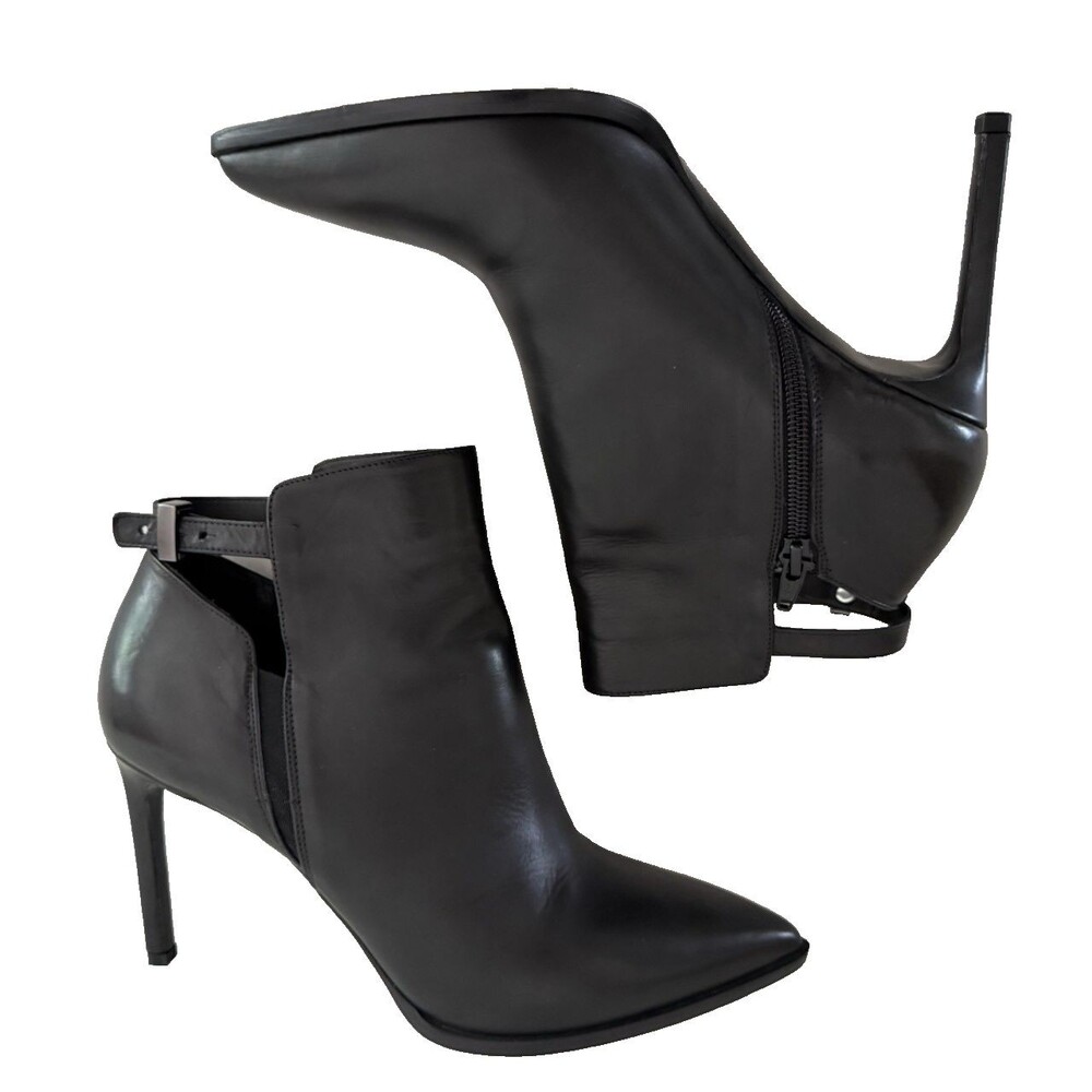 Vince Calla Leather Ankle High Heel Boots Women Size US 9.5 EU 41 Black Booties